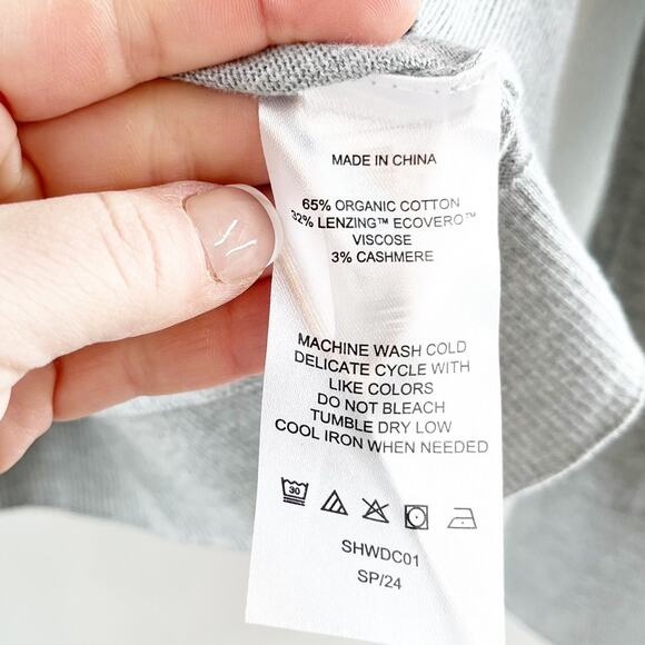 Quince Lightweight Cotton Cashmere V Neck Sweater Heather Gray Medium - Picture 6 of 6